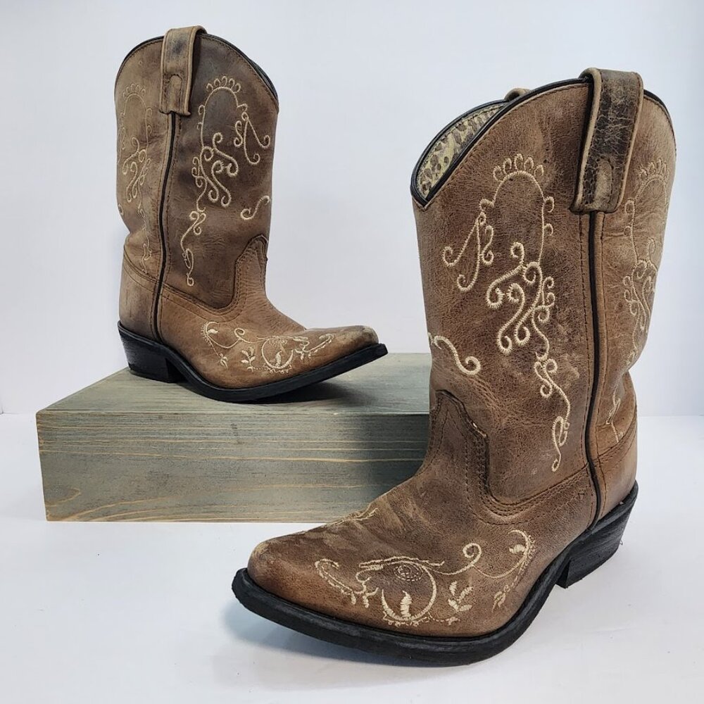 Smoky Mountain‎ Jolene Waxed Distressed Western Boots Girls Size 2R